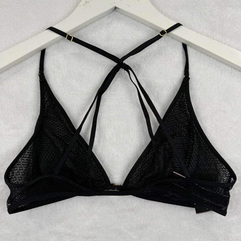 Victoria's‎ Secret Black Sheer Mesh Strappy Bralette Front Clasp 364109 Small